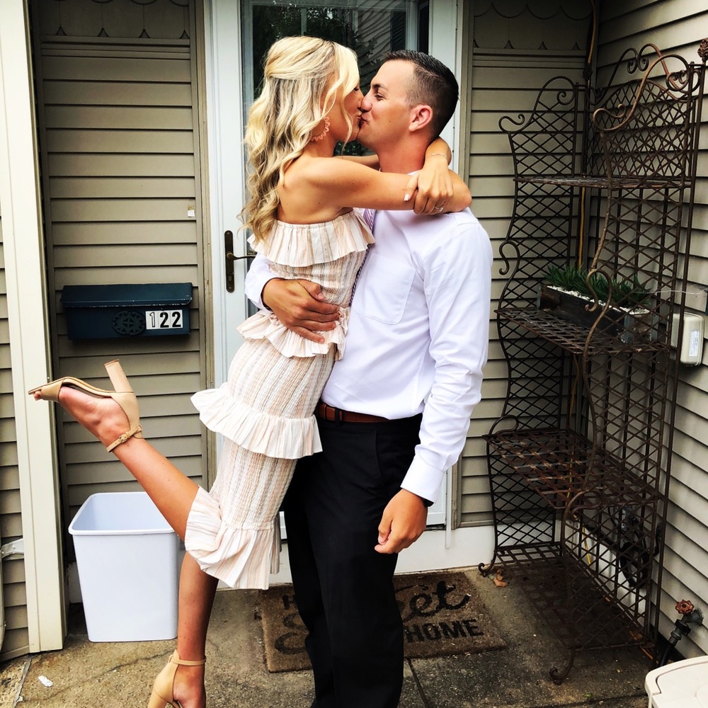 BAILEE DRESS IN CORAL MULTI STRIPE by Tularosa